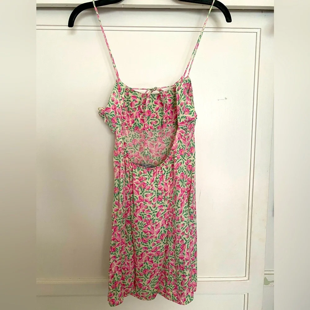 Zara minidress with flower print in pink and green size small - Picture 2 of 3